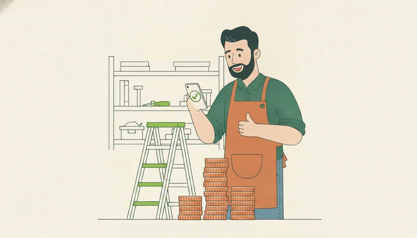 The same tradesperson smiling after the invoice is paid