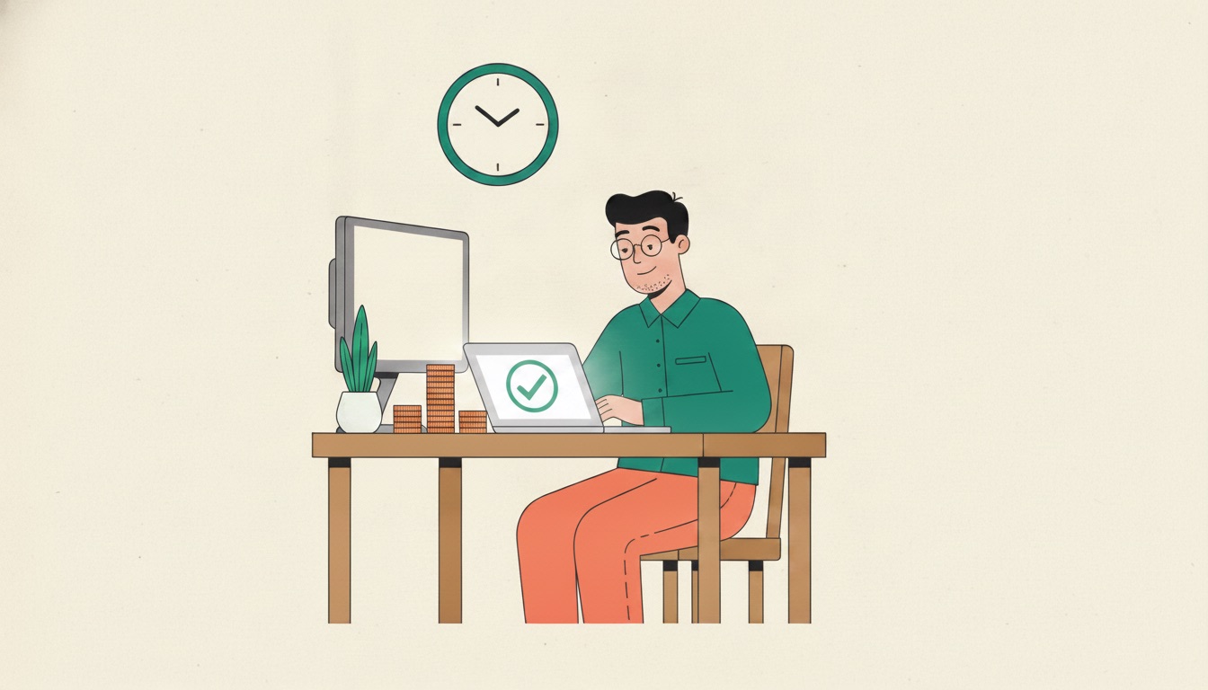 The same owner relaxed at a tidy desk while the follow-ups run automatically