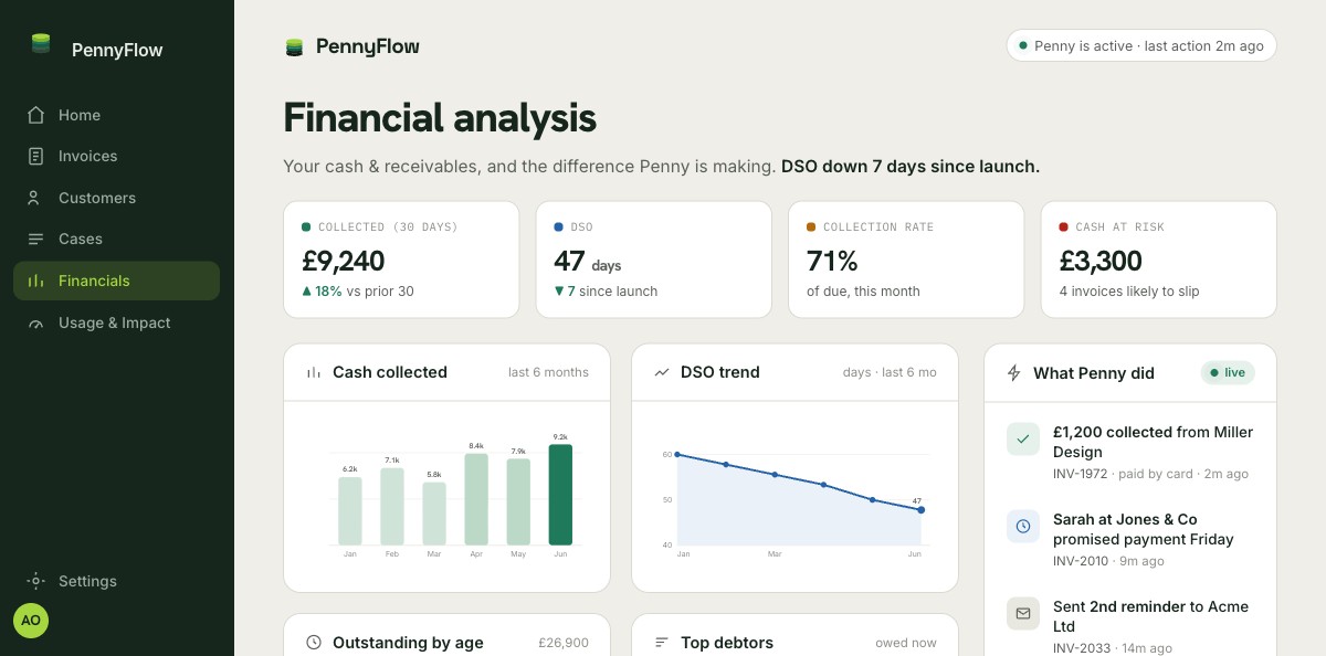 PennyFlow financial analysis dashboard