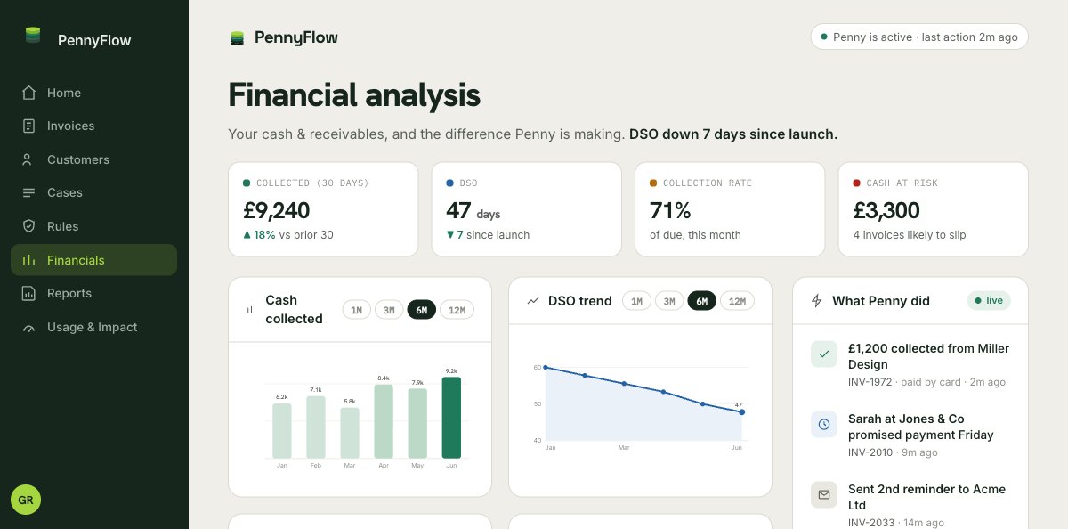 PennyFlow financial analysis dashboard