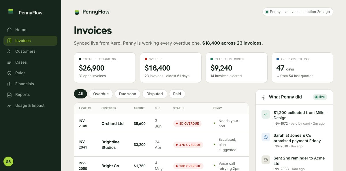 PennyFlow invoices dashboard