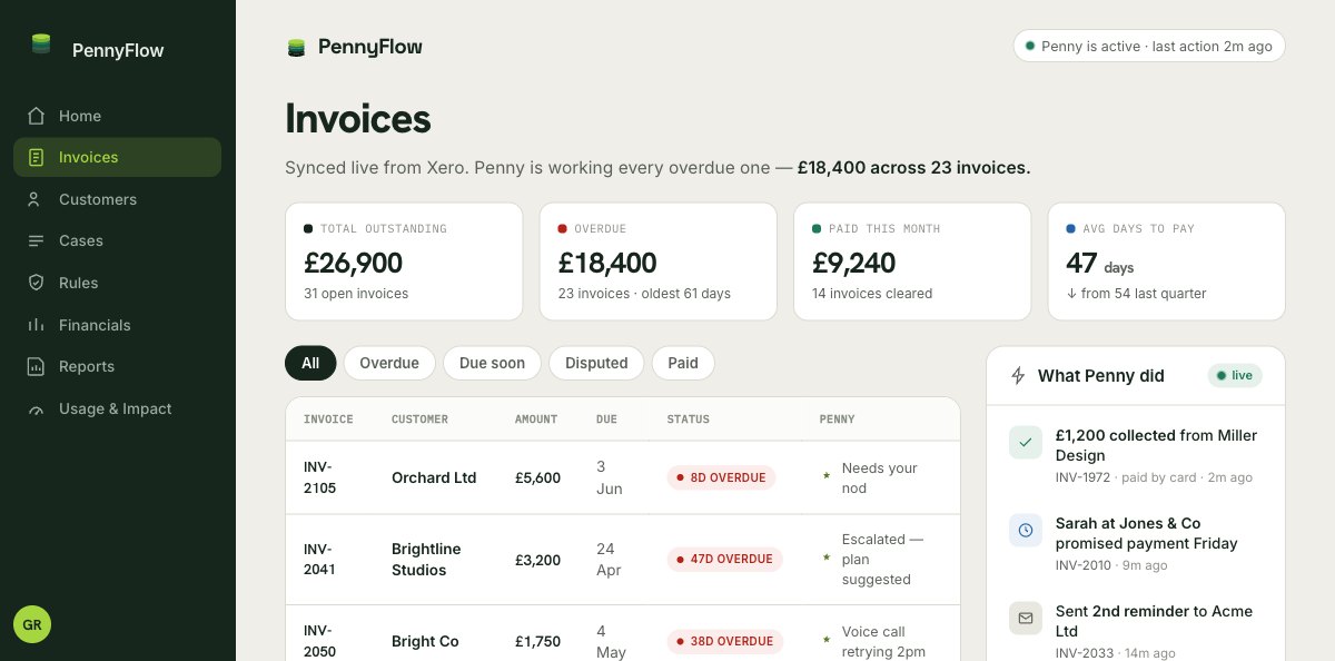 PennyFlow invoices dashboard